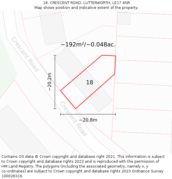 18, CRESCENT ROAD, LUTTERWORTH, LE17 4NR: Plot and title map