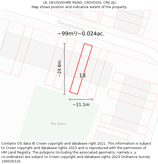 18, DEVONSHIRE ROAD, CROYDON, CR0 2JU: Plot and title map