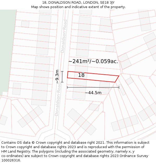 18, DONALDSON ROAD, LONDON, SE18 3JY: Plot and title map