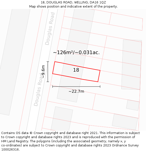 18, DOUGLAS ROAD, WELLING, DA16 1QZ: Plot and title map