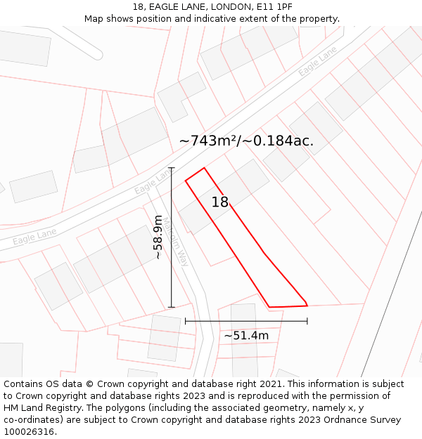 18, EAGLE LANE, LONDON, E11 1PF: Plot and title map