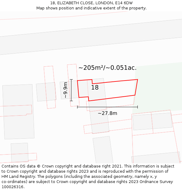 18, ELIZABETH CLOSE, LONDON, E14 6DW: Plot and title map