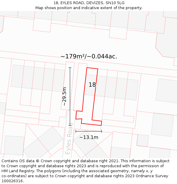 18, EYLES ROAD, DEVIZES, SN10 5LG: Plot and title map