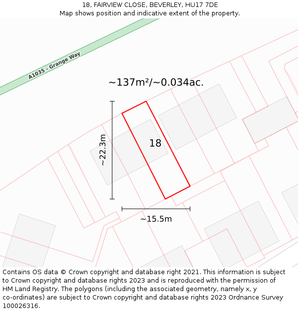 18, FAIRVIEW CLOSE, BEVERLEY, HU17 7DE: Plot and title map