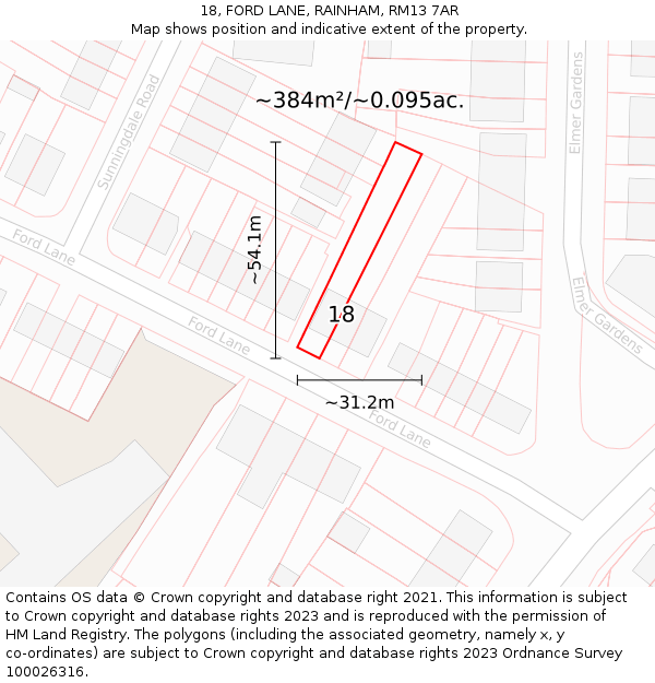 18, FORD LANE, RAINHAM, RM13 7AR: Plot and title map