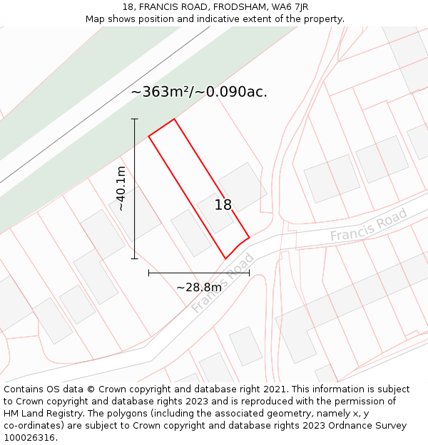 18, FRANCIS ROAD, FRODSHAM, WA6 7JR: Plot and title map