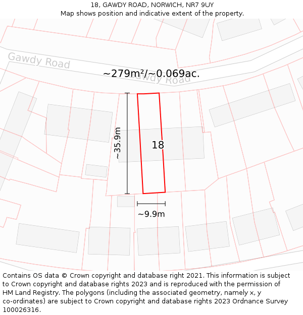 18, GAWDY ROAD, NORWICH, NR7 9UY: Plot and title map
