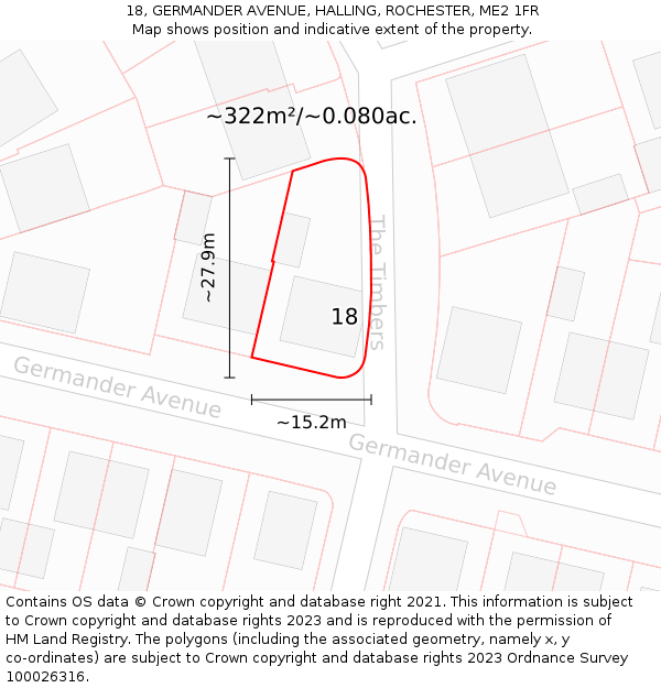 18, GERMANDER AVENUE, HALLING, ROCHESTER, ME2 1FR: Plot and title map