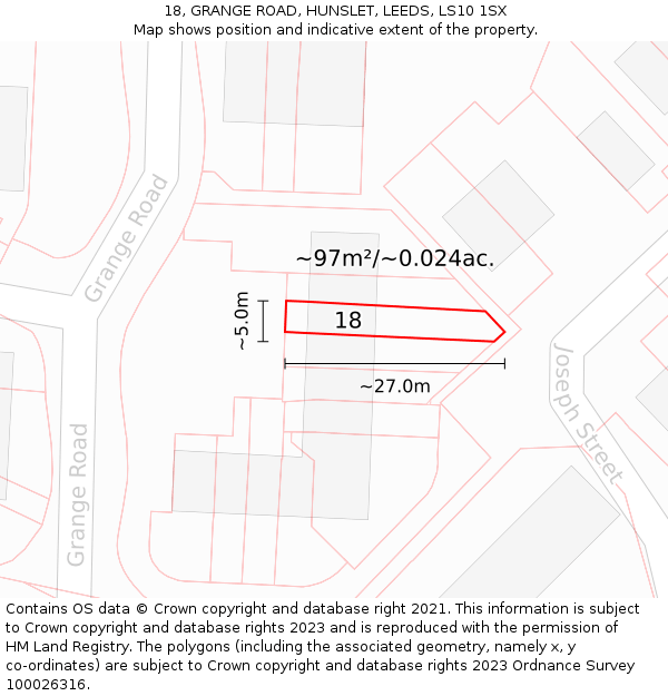 18, GRANGE ROAD, HUNSLET, LEEDS, LS10 1SX: Plot and title map
