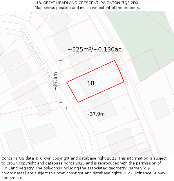 18, GREAT HEADLAND CRESCENT, PAIGNTON, TQ3 2DX: Plot and title map