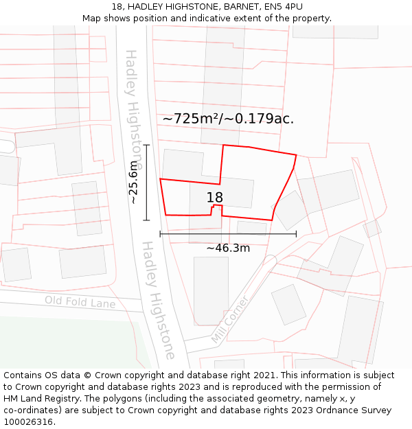 18, HADLEY HIGHSTONE, BARNET, EN5 4PU: Plot and title map