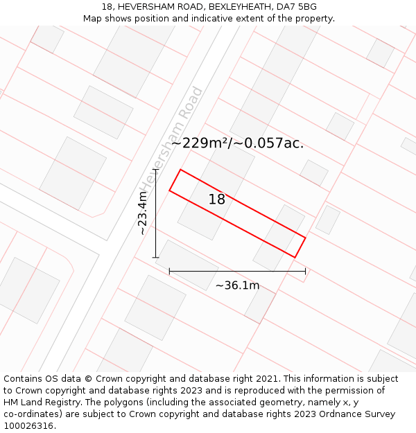 18, HEVERSHAM ROAD, BEXLEYHEATH, DA7 5BG: Plot and title map