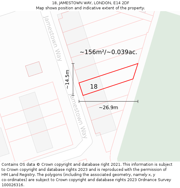 18, JAMESTOWN WAY, LONDON, E14 2DF: Plot and title map
