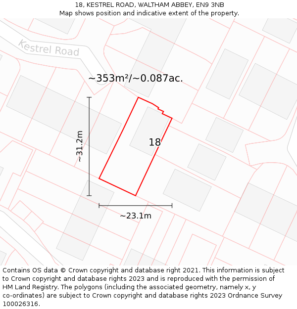 18, KESTREL ROAD, WALTHAM ABBEY, EN9 3NB: Plot and title map