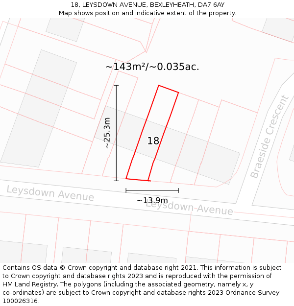 18, LEYSDOWN AVENUE, BEXLEYHEATH, DA7 6AY: Plot and title map