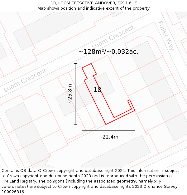 18, LOOM CRESCENT, ANDOVER, SP11 6US: Plot and title map
