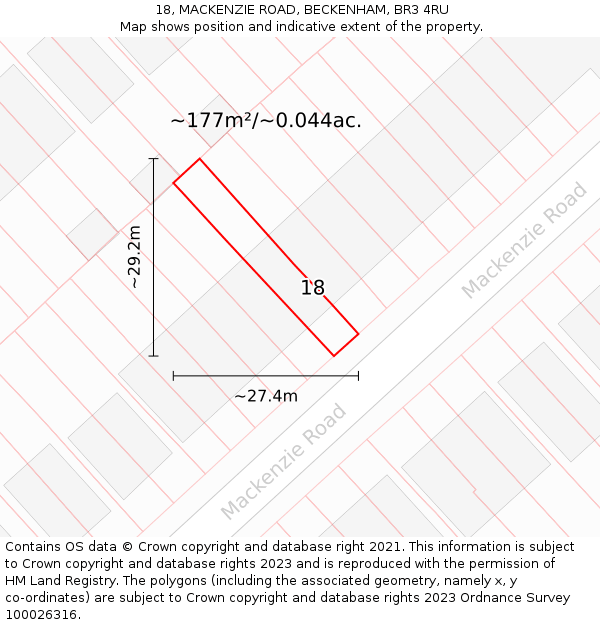 18, MACKENZIE ROAD, BECKENHAM, BR3 4RU: Plot and title map