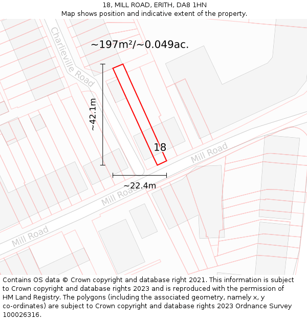 18, MILL ROAD, ERITH, DA8 1HN: Plot and title map