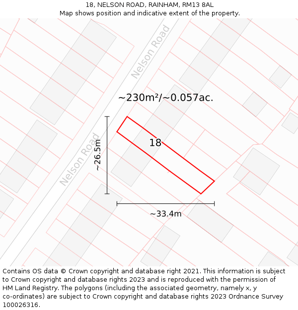 18, NELSON ROAD, RAINHAM, RM13 8AL: Plot and title map