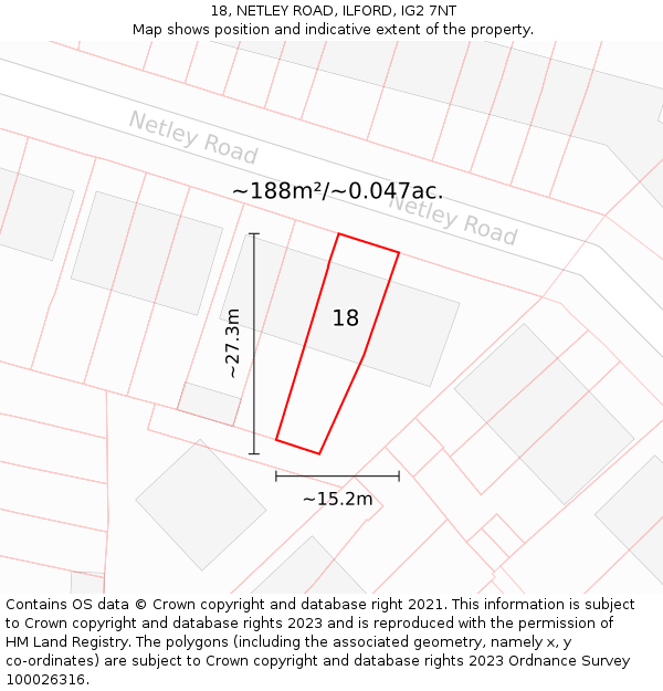18, NETLEY ROAD, ILFORD, IG2 7NT: Plot and title map