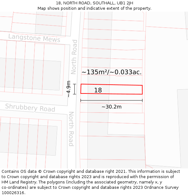 18, NORTH ROAD, SOUTHALL, UB1 2JH: Plot and title map