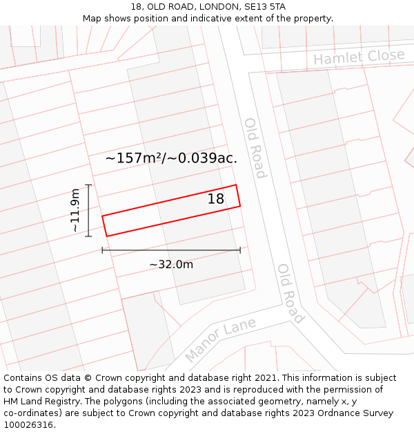 18, OLD ROAD, LONDON, SE13 5TA: Plot and title map