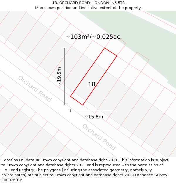 18, ORCHARD ROAD, LONDON, N6 5TR: Plot and title map