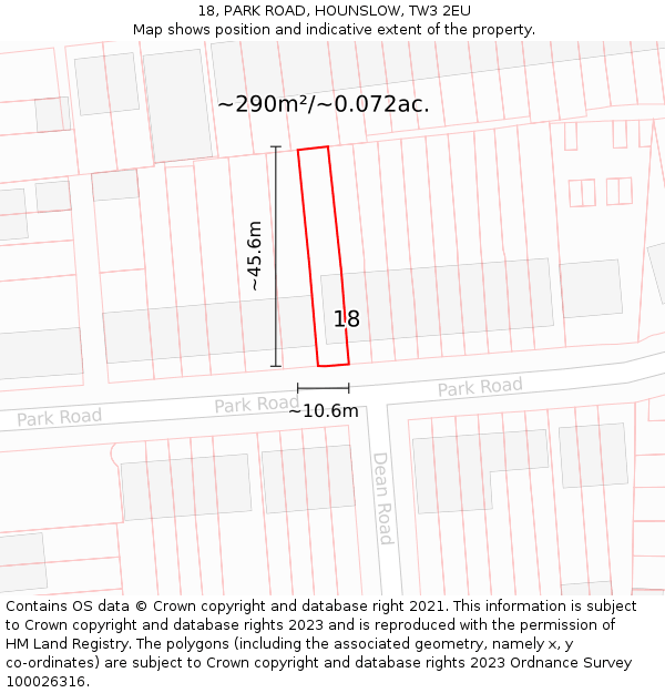 18, PARK ROAD, HOUNSLOW, TW3 2EU: Plot and title map