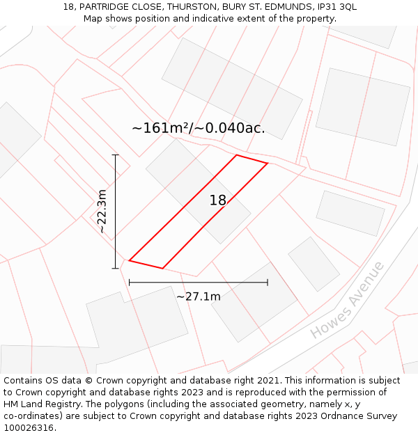 18, PARTRIDGE CLOSE, THURSTON, BURY ST. EDMUNDS, IP31 3QL: Plot and title map