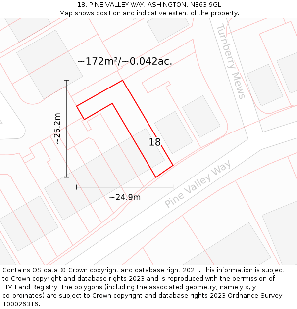 18, PINE VALLEY WAY, ASHINGTON, NE63 9GL: Plot and title map