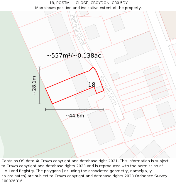 18, POSTMILL CLOSE, CROYDON, CR0 5DY: Plot and title map