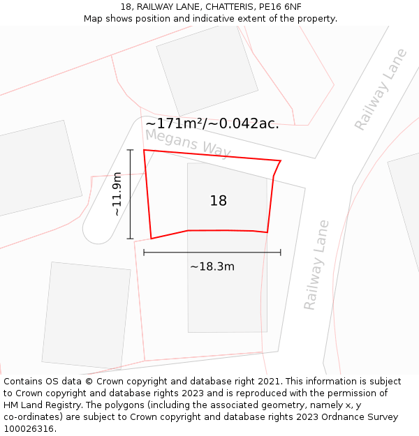 18, RAILWAY LANE, CHATTERIS, PE16 6NF: Plot and title map