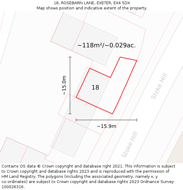 18, ROSEBARN LANE, EXETER, EX4 5DX: Plot and title map