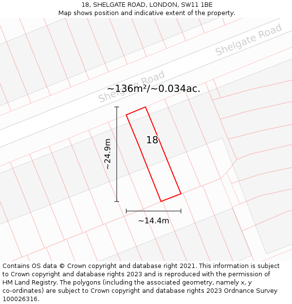 18, SHELGATE ROAD, LONDON, SW11 1BE: Plot and title map