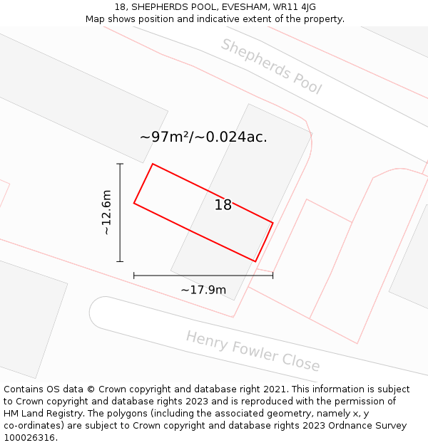 18, SHEPHERDS POOL, EVESHAM, WR11 4JG: Plot and title map