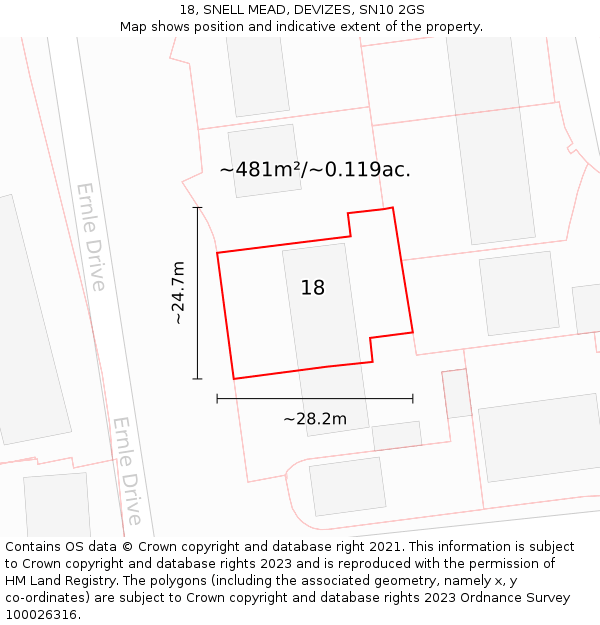 18, SNELL MEAD, DEVIZES, SN10 2GS: Plot and title map