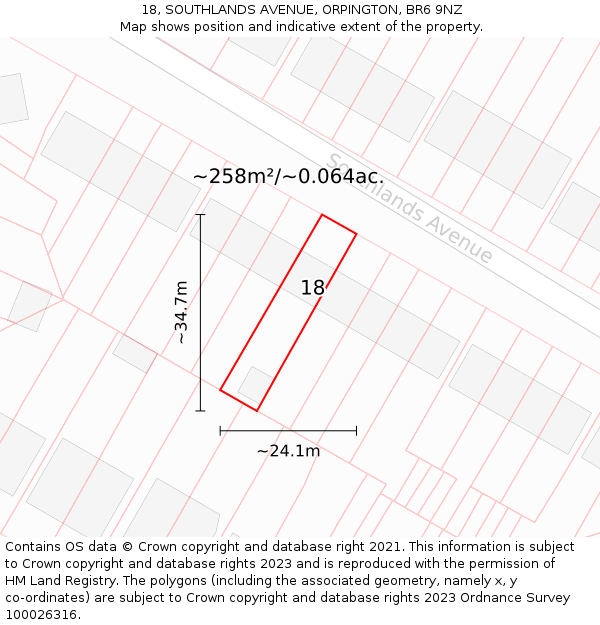 18, SOUTHLANDS AVENUE, ORPINGTON, BR6 9NZ: Plot and title map