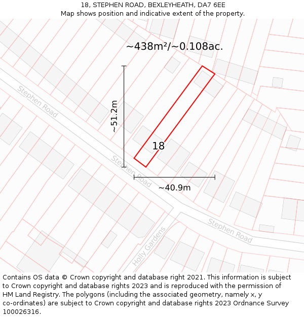 18, STEPHEN ROAD, BEXLEYHEATH, DA7 6EE: Plot and title map