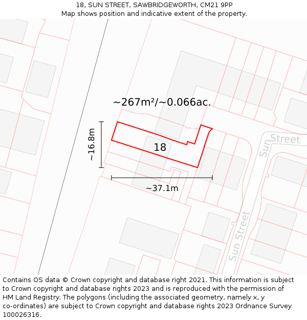 18, SUN STREET, SAWBRIDGEWORTH, CM21 9PP: Plot and title map