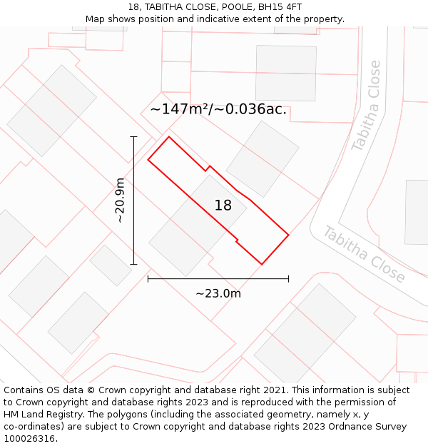 18, TABITHA CLOSE, POOLE, BH15 4FT: Plot and title map