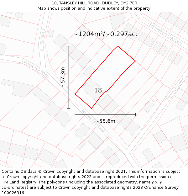 18, TANSLEY HILL ROAD, DUDLEY, DY2 7ER: Plot and title map