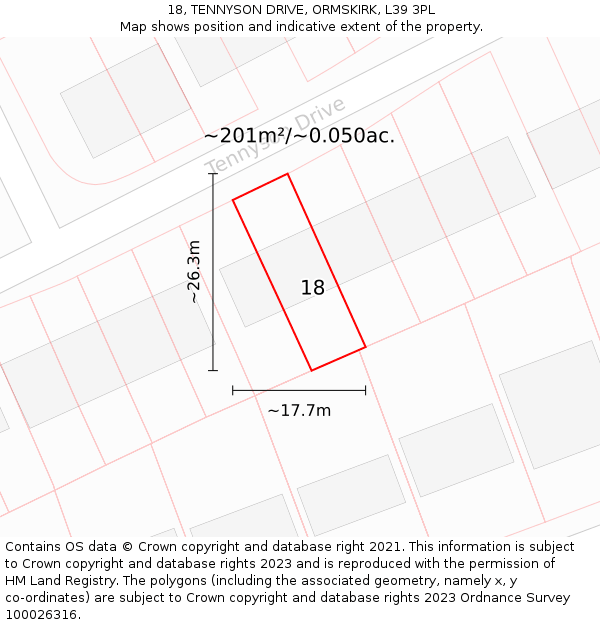 18, TENNYSON DRIVE, ORMSKIRK, L39 3PL: Plot and title map