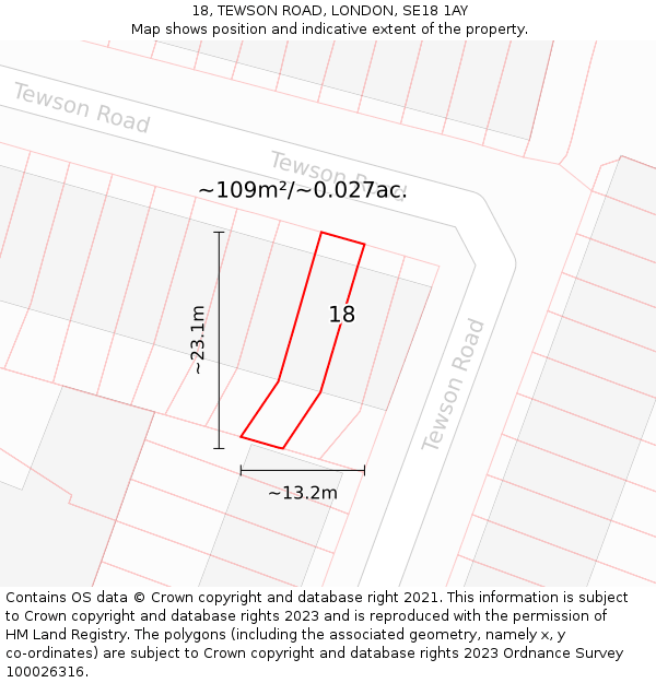 18, TEWSON ROAD, LONDON, SE18 1AY: Plot and title map