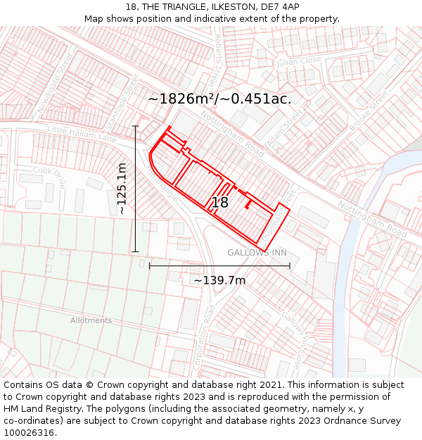 18, THE TRIANGLE, ILKESTON, DE7 4AP: Plot and title map