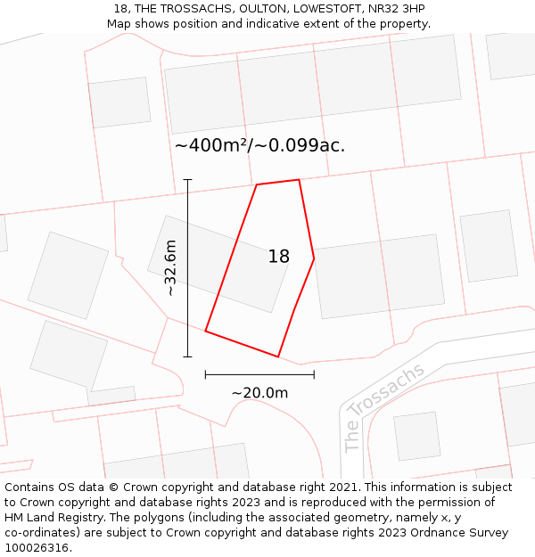 18, THE TROSSACHS, OULTON, LOWESTOFT, NR32 3HP: Plot and title map