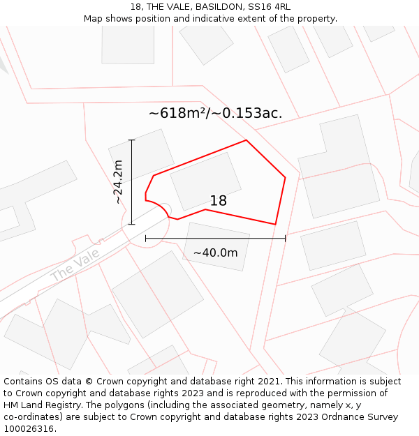 18, THE VALE, BASILDON, SS16 4RL: Plot and title map
