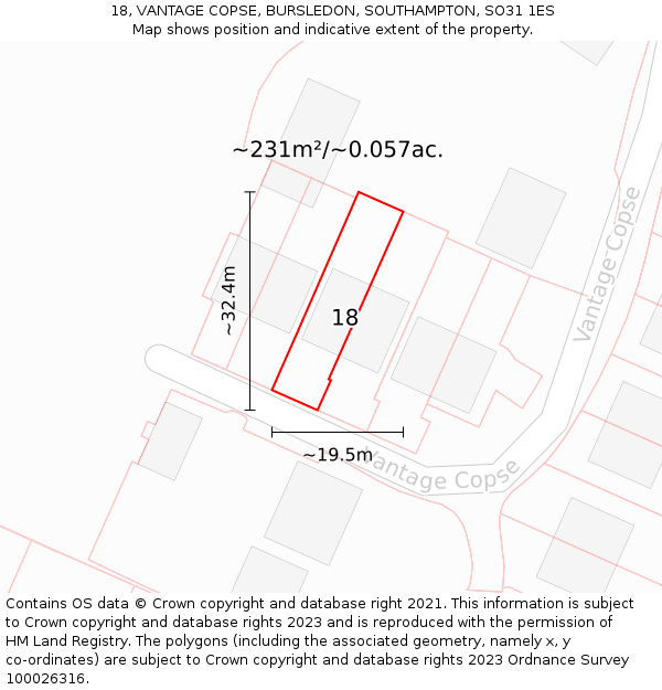 18, VANTAGE COPSE, BURSLEDON, SOUTHAMPTON, SO31 1ES: Plot and title map