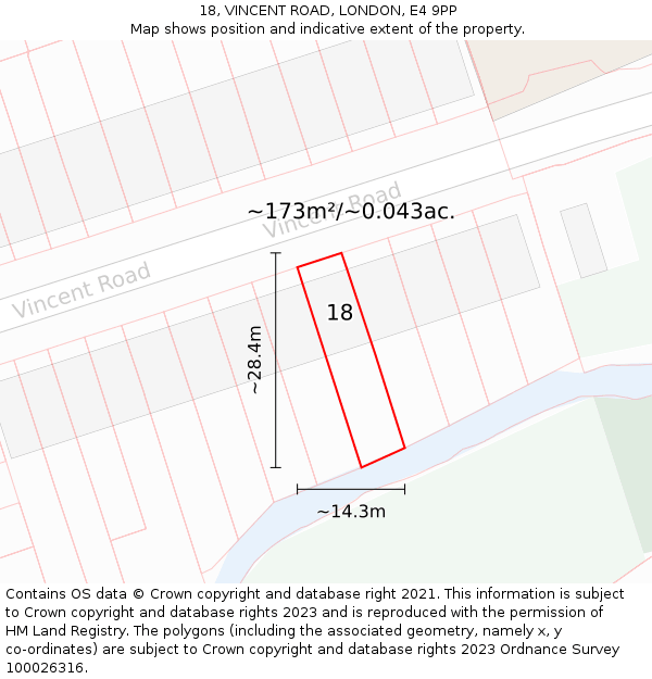 18, VINCENT ROAD, LONDON, E4 9PP: Plot and title map