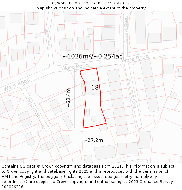 18, WARE ROAD, BARBY, RUGBY, CV23 8UE: Plot and title map