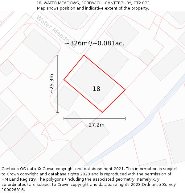 18, WATER MEADOWS, FORDWICH, CANTERBURY, CT2 0BF: Plot and title map